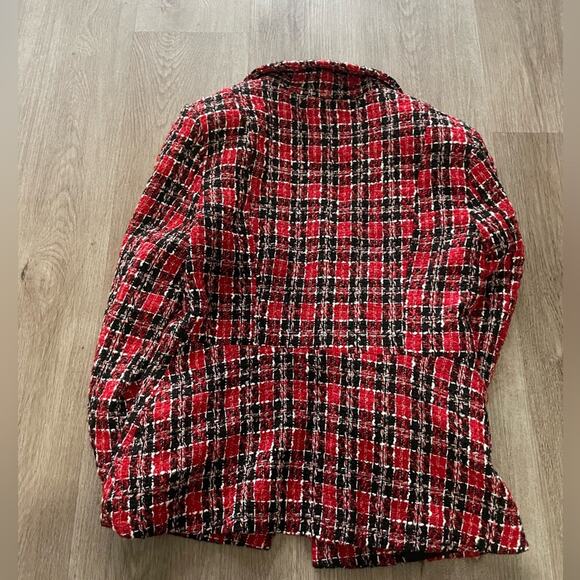 lipsy london red & black tweed gold button collared blazaer jacket coat small - Picture 2 of 4